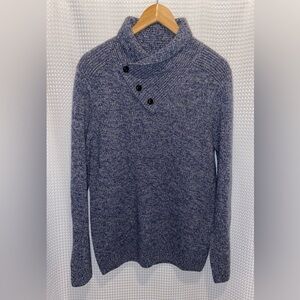 Men’s “AMERICA” blue 100% merino wool shawl collar pullover sweater size medium